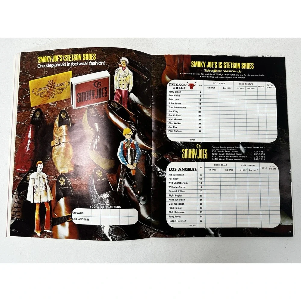 1971 3/30 Court‎ Side Full Playoff Basketball Program LA Lakers @ Chicago Bulls